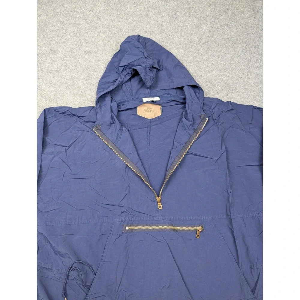 Vintage Woolrich Jacket Mens Large Blue Nylon Anorak Hooded 1/4 Zip Pullover